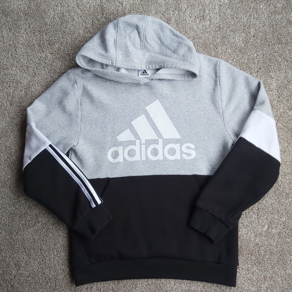 Adidas Grey Black White Logo Hoodie